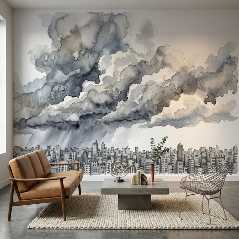 Papier peint City Skyline, 200 po x 120 po, Peler et coller