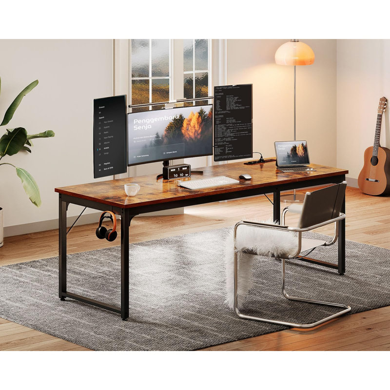 71 Inch Computer Desk With USB Ports, Large Office Desk, Long Study Student Writing Desk, Rustic Brown