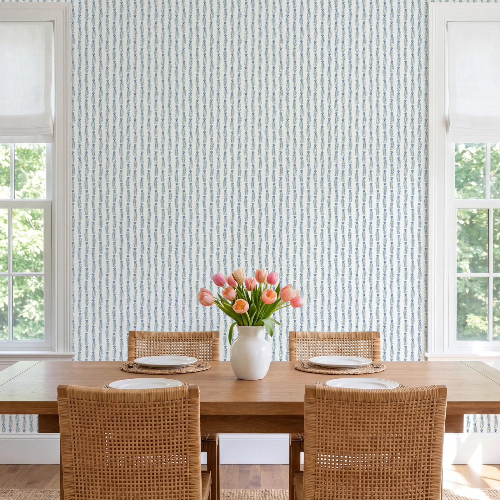 Eden Wallpaper Double Roll, White/Blue