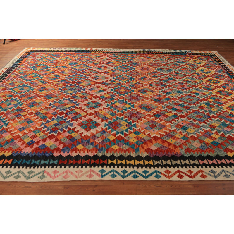 Tapis oriental géométrique All-Over Kilim 10 x 13