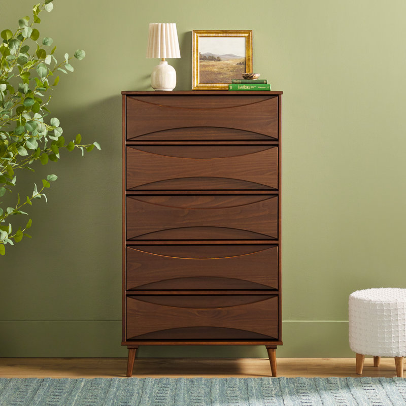 Amoakuh 5-Drawer Solid Wood Chest, Walnut