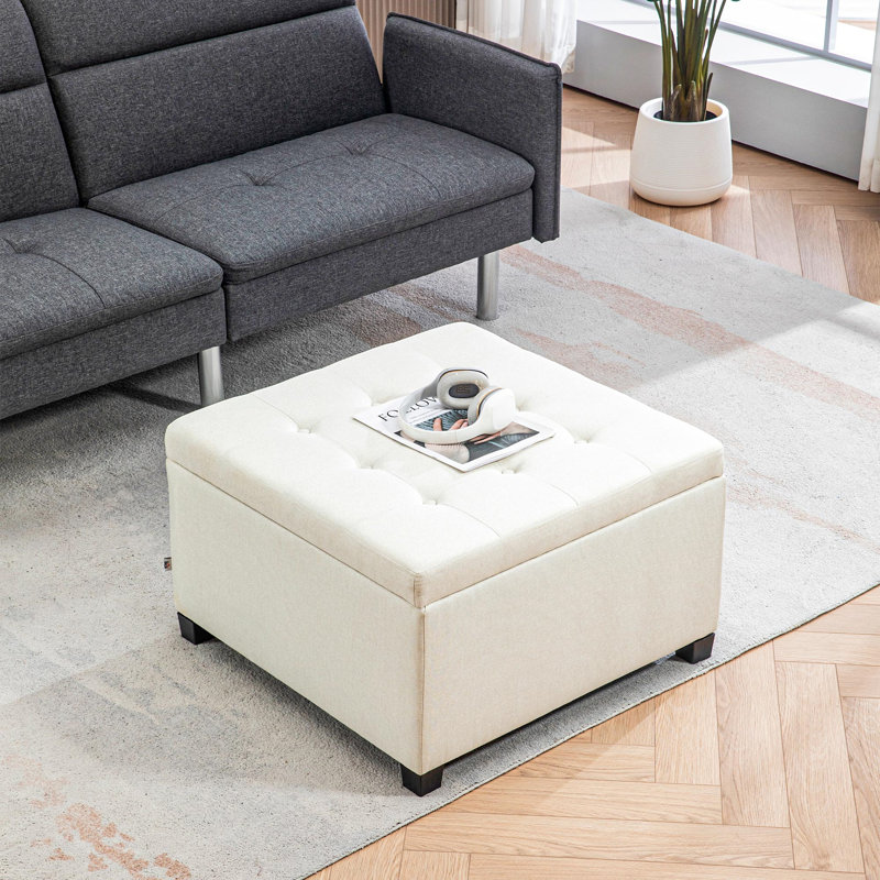 Repose-pieds de rangement capitonné en tissu avec couvercle de siège rabattable HOMcom (y compris le repose-pieds), Beige