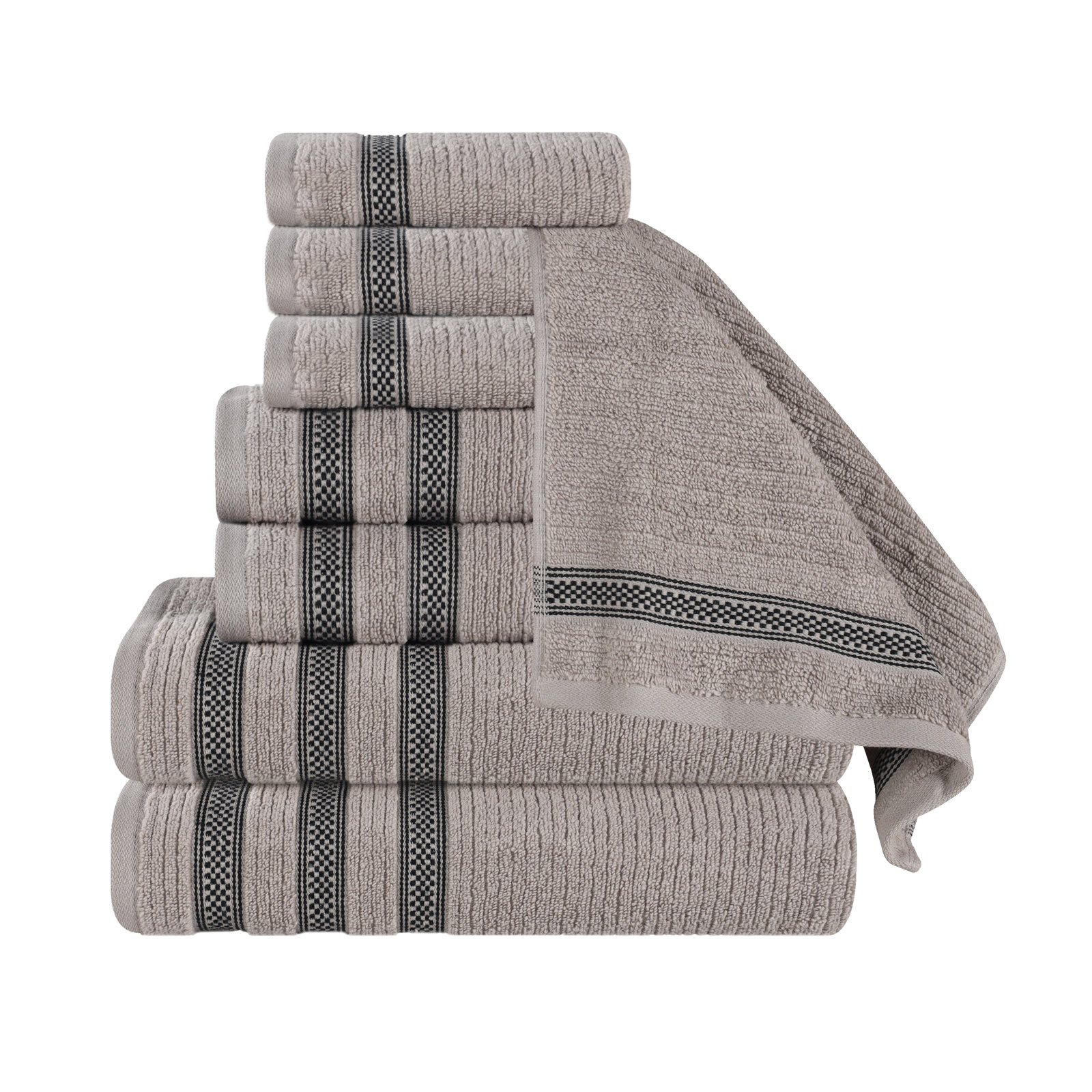 9-Piece Geometric Zero-Twist Cotton Towel Set, Gray, 8PCs set: (4 Face, 2 Hand & 2 Bath Towels)