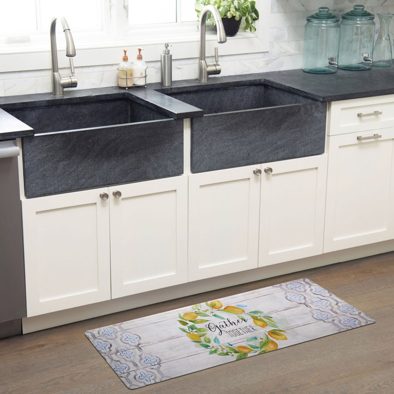 Grey and Yellow PVC Anti-Fatigue Kitchen Runner Mat