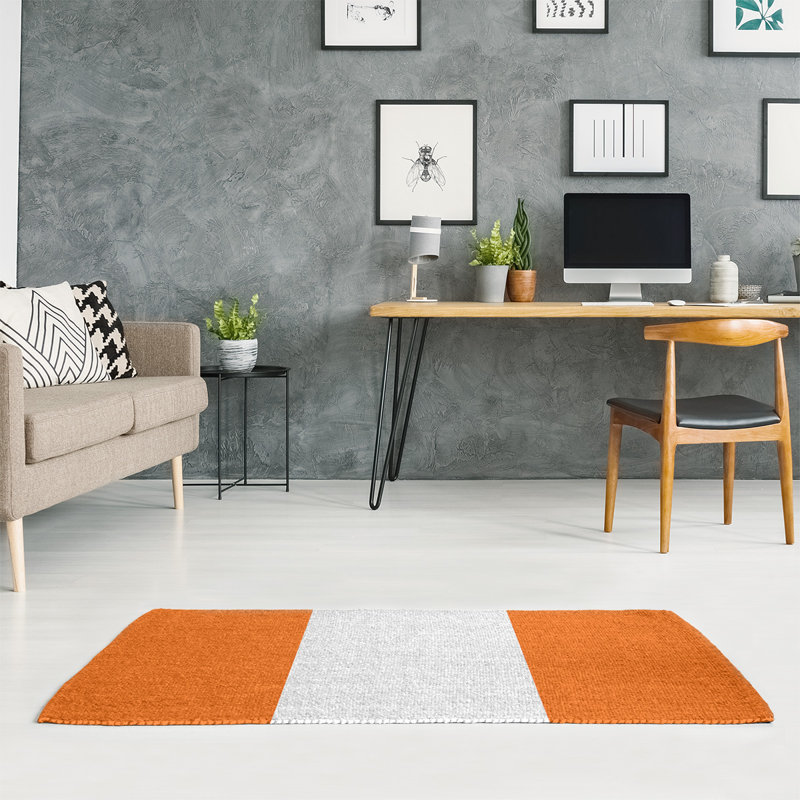 Tapis tissé à plat orange/blanc Miami, Rectangle 5 pi x 7 pi