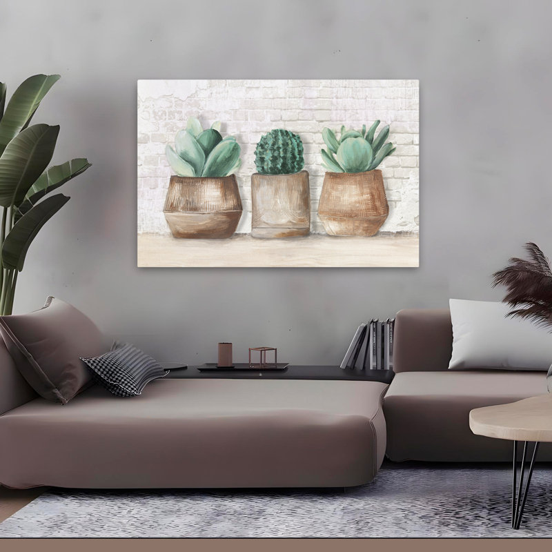 Plantes, fleurs, paysage, nature, trois cactus, art mural, H 32 po x l 48 po
