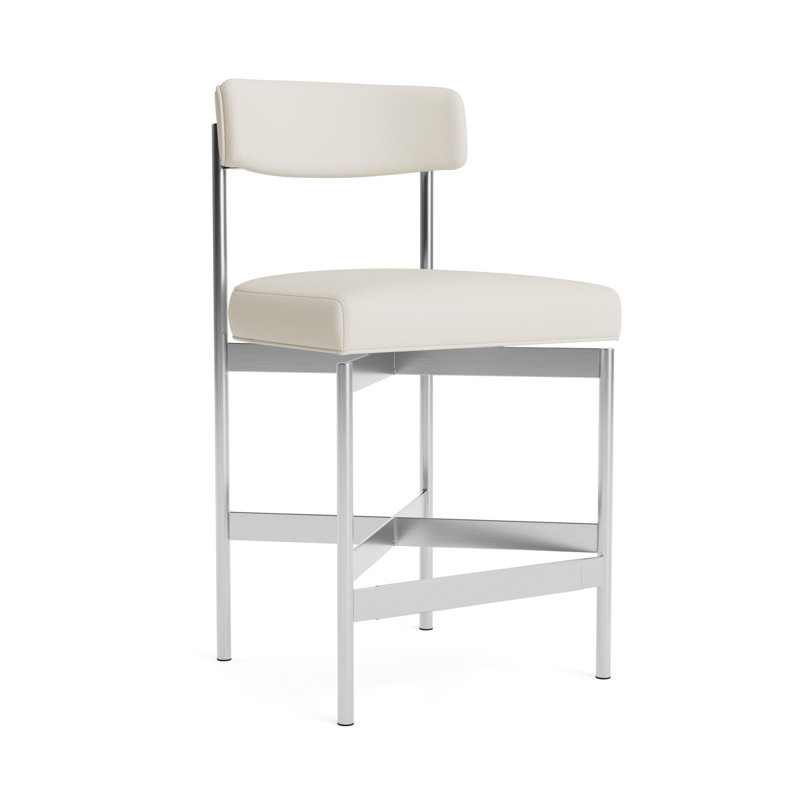 Remy Leather Bar Stool, Counter Stool (25” Seat Height), Greenwich Performance Leather - Cream, Brushed Stainless Steel