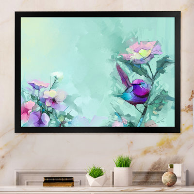 " Brush Purple And Turquoise Bird " Painting Print