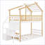 Lit simple sur lit simple Pinewood & amp; Lit superposé en bois composite avec rangement et amp; Garde-corps naturel + blanc chambre de jeune