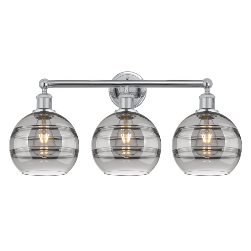Éclairage de salle de bain à intensité variable à 3 lumières Bienes, Gris fumée clair, Chrome poli
