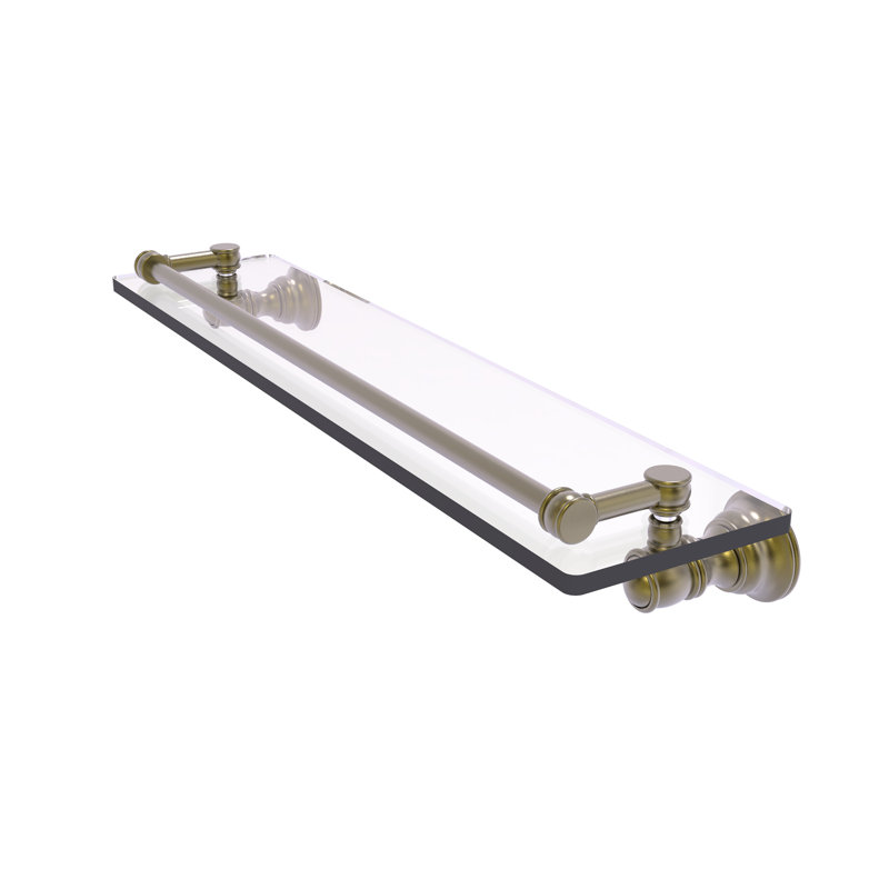 Freyja Glass Bracket Shelf, 3.3" H x 22" W x 5.54" D, Antique Brass