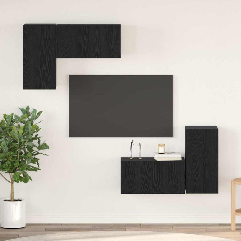 TV Cabinet Set 4 Pcs 60 X 30 X 30 Cm Engineered Wood, Black Oak