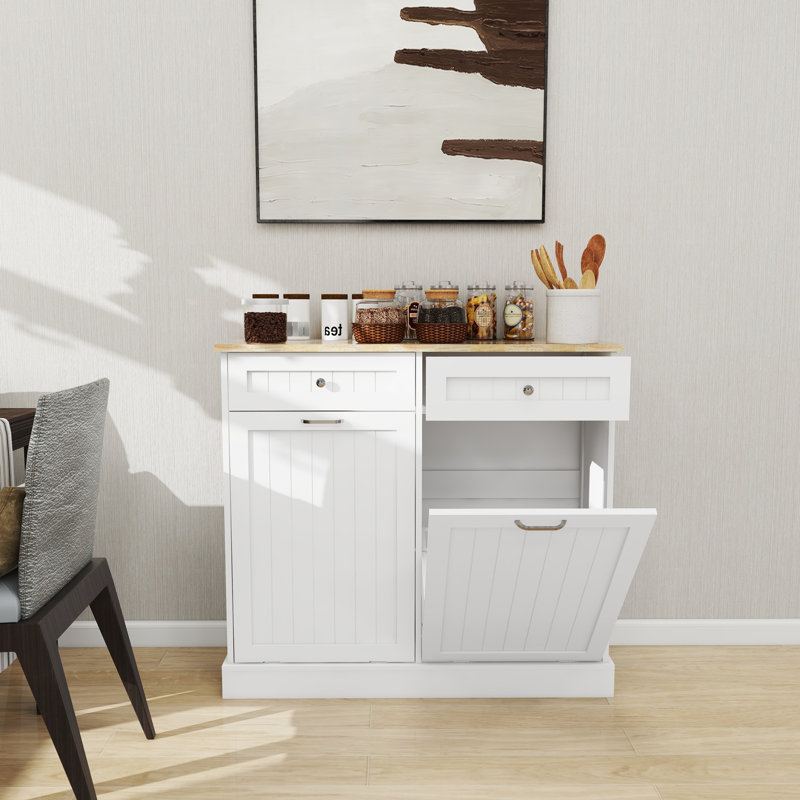Armoire à poubelle de cuisine blanche - deux tiroirs et compartiments pratiques pour économiser de l'espace