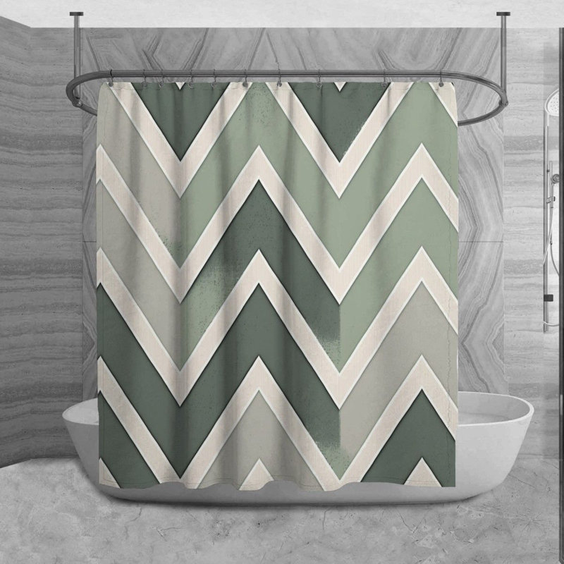 Rideau de douche Winhall, H 73 po x l 70 po, Vert / gris