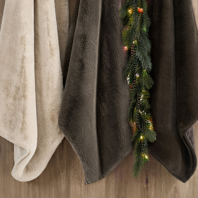 Jeté luxueux en fausse fourrure de chinchilla 1220GSM, L 60 po x l 50 po, Birch Mink
