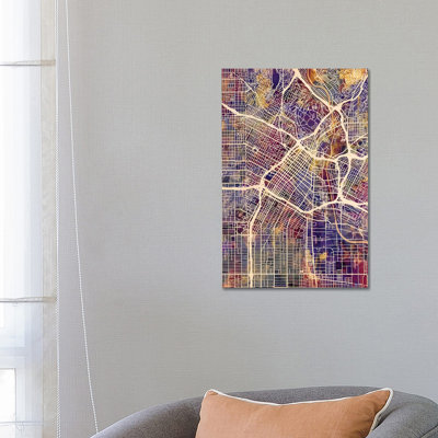 Los Angeles City Street Map II by Michael Tompsett - 1 Piece Wrapped Canvas Wall Art