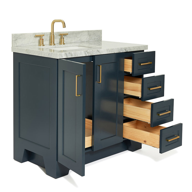 ARIEL TAYLOR 37 IN LEFT OFFSET RECTANGLE SINK VANITY, Midnight Blue, Rectangle, Left 