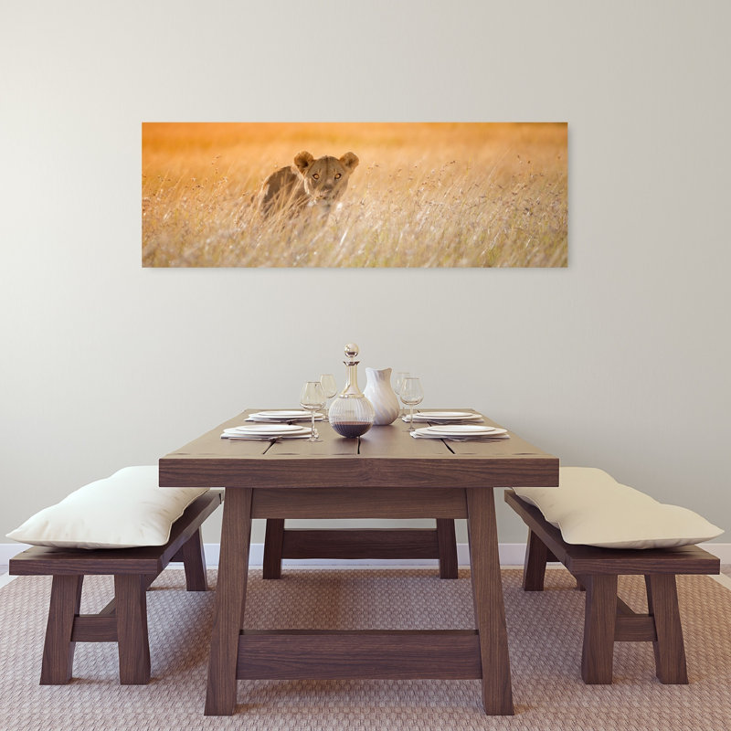 Art mural contemporain Golden Grass Lioness, H 48 po x l 16 po