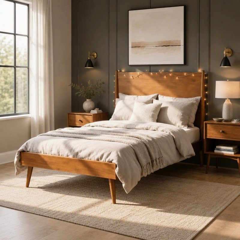Lit plateforme en bois massif, Simple extra long, Naturel