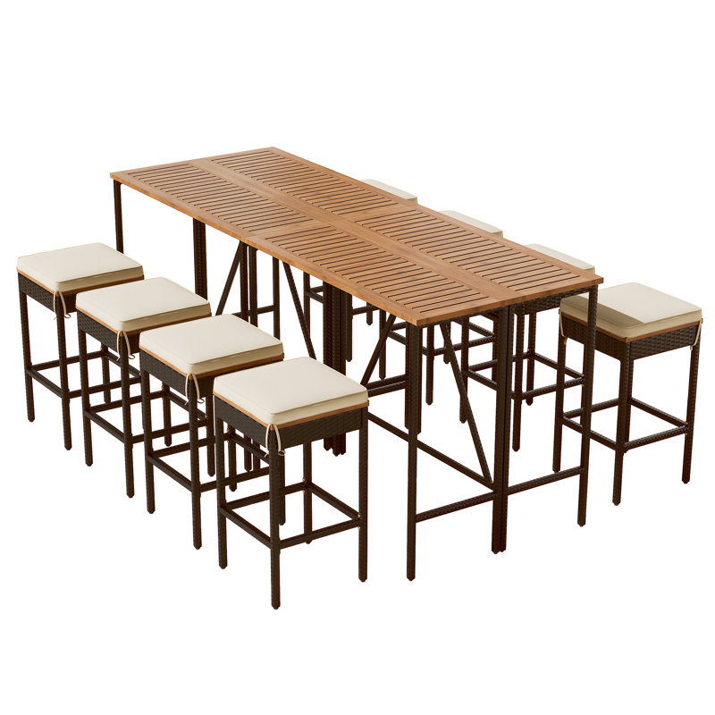 Fitzhugh 5-Piece Modern Patio Dining Set With Wicker And Acacia Wood, 10 pieces