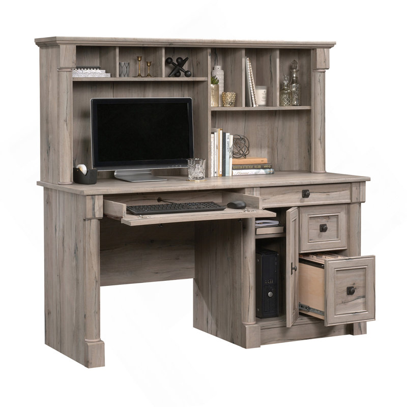 Bureau d'ordinateur avec huche, finition brune