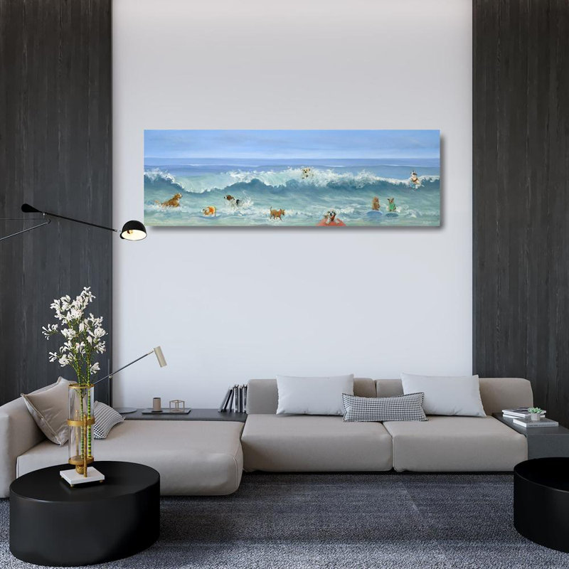 Art sur toile tendue avec Dovecove Saxe, Carol, Beach Dogs, H 18 po x l 48 po