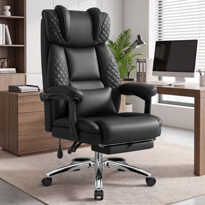 Fauteuil de bureau Joulon moderne, capitonné en cuir PU, avec pieds en métal