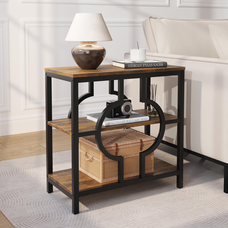 Table d'appoint étroite avec 3 tablettes de rangement pour le salon, Brun