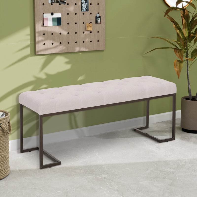 Banc rembourré avec pieds en métal, Polyester beige