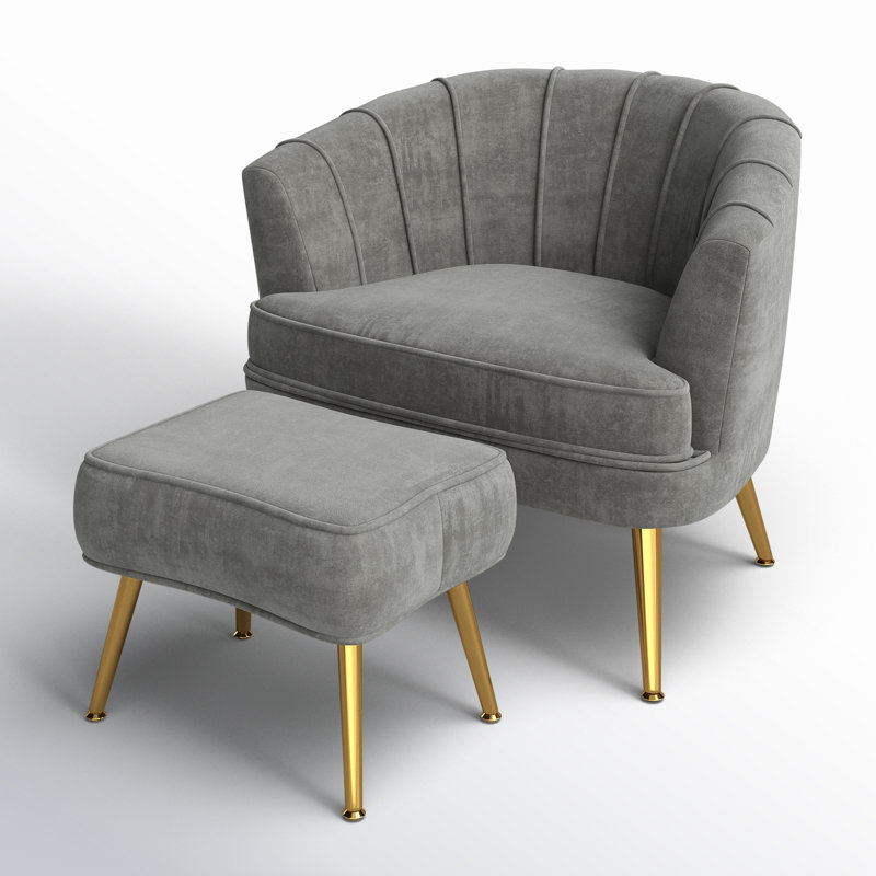 Latonia Upholstered Barrel Chair with Ottoman, Gray Velvet