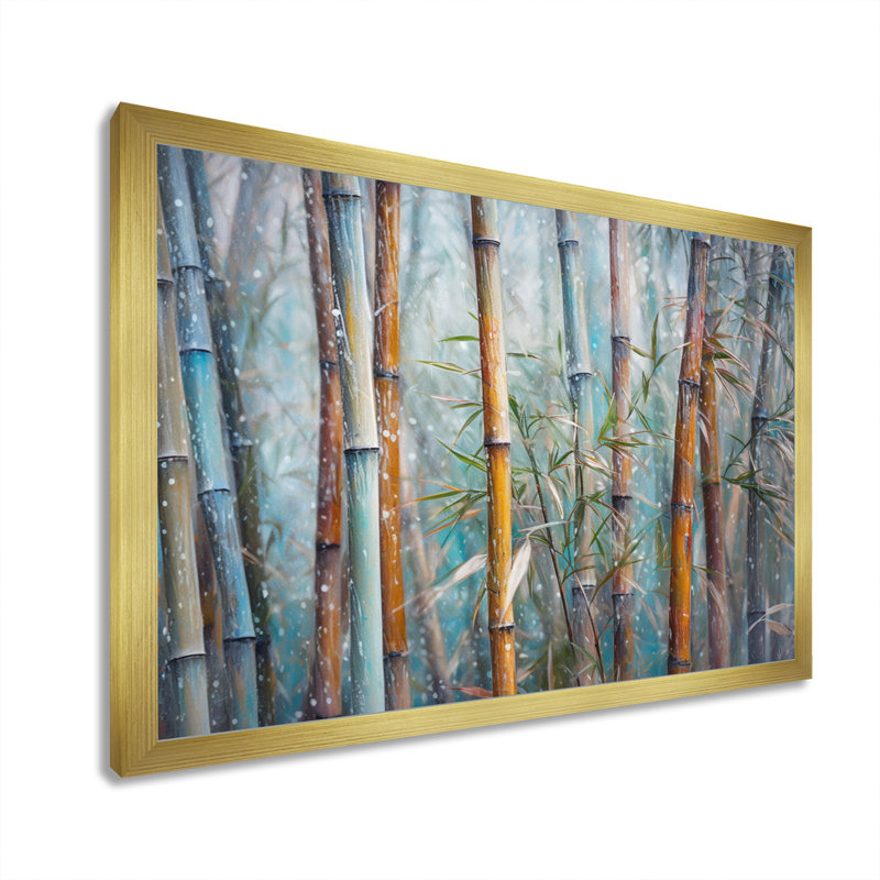 Oasis de bambou floral brun II sur toile, H 30 po x l 40 po x P 1,5 po, Encadrement doré