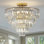 Lustres en cristal dorés, lustre semi-encastré rond à 5 niveaux, grand éclairage de plafond contemporain de luxe pour le salon, la salle à manger, le couloir