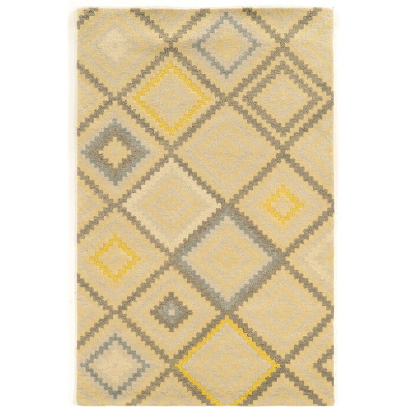 Tapis vert / gris en laine touffeté à la main Arruda, Rectangle de 5 pi x 8 pi