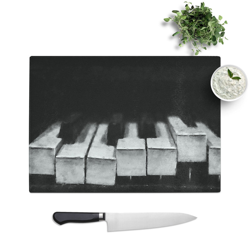 Tempered Glass Broken Piano Keys Abstract Chopping Board, 20 cm x 28.5 cm