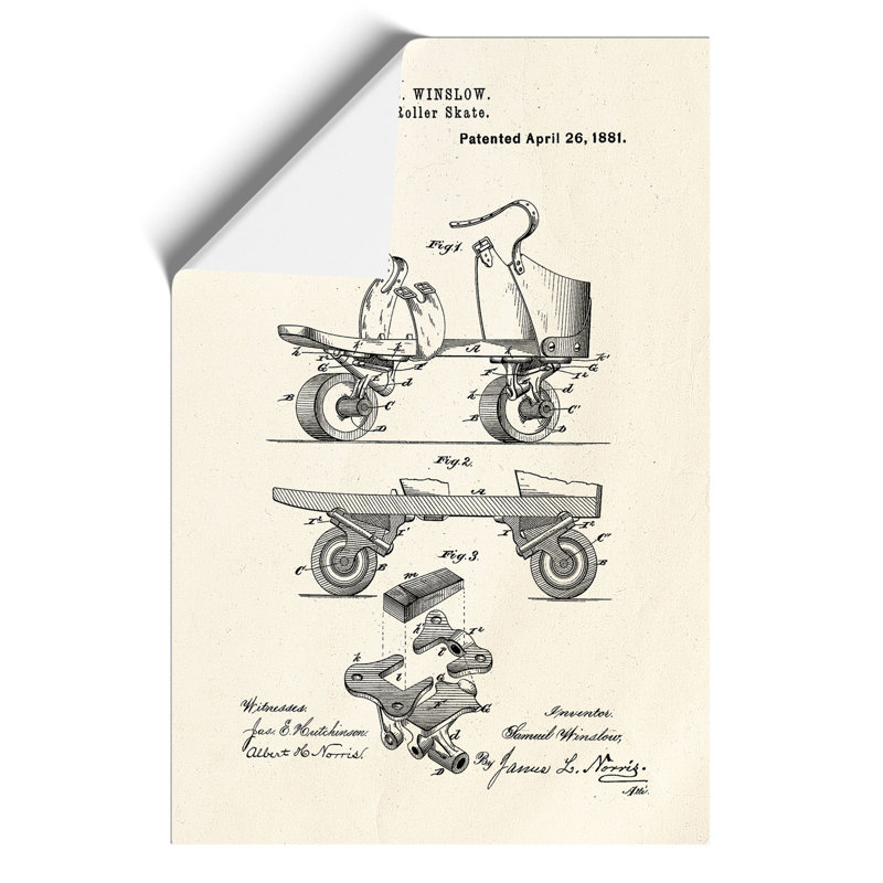 Roller Skate Patent - Frameless Print, 42cm H x 30cm W x 0.1cm D