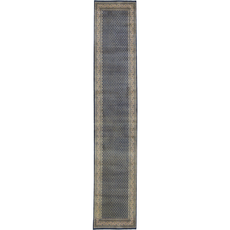 Hand-Knotted High-Quality Blue and Ivory Runner