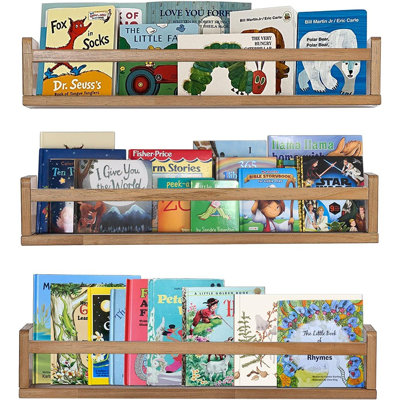 Ensemble de 3 étagères murales en bois de noyer 24 po pour chambre d'enfant, décoration de chambre de bébé, salle de bain, cuisine et étagère à épices