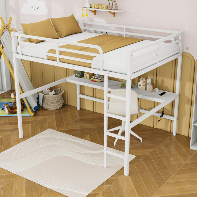 Queen Size Loft Bed With Desk And Smart LED Lighting