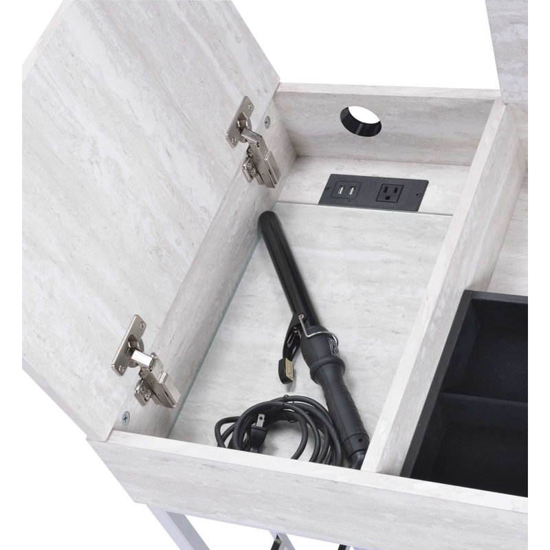 Jaiswal Contemporary 44"L Rectangular Vanity Desk with Mirror and USB, Chrome