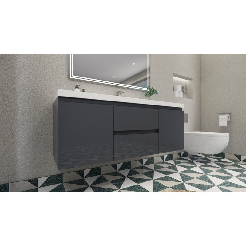 59'' Single Bathroom Vanity with Acrylic Top, Hight Gloss Gray