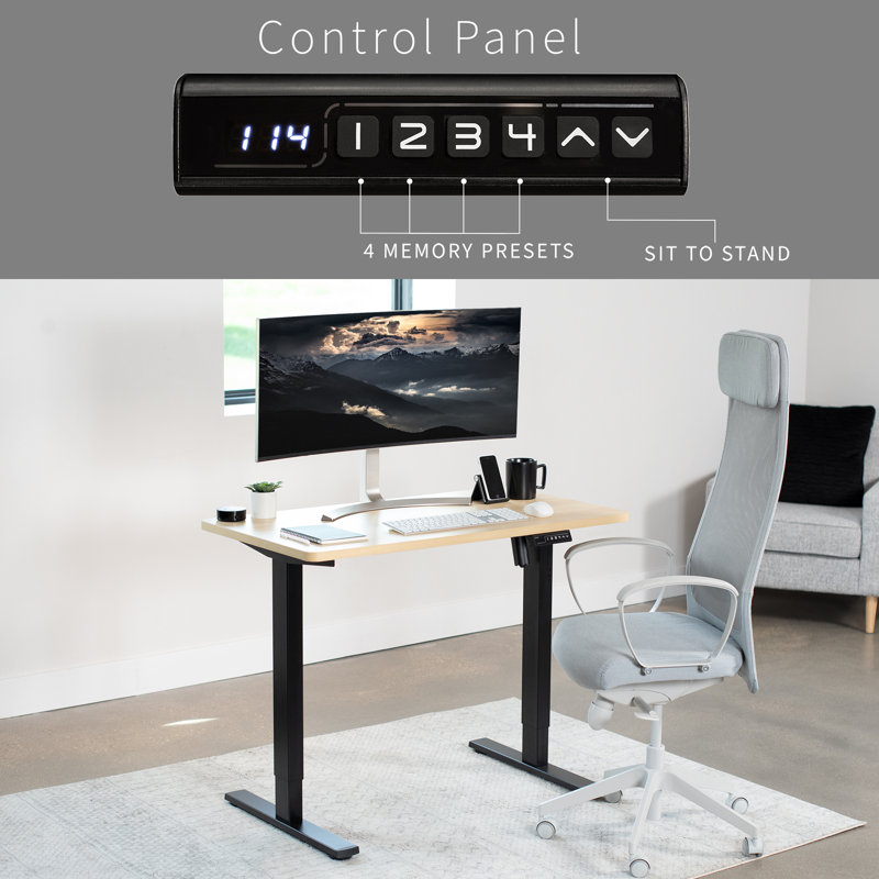 VIVO Single Motor Electric Desk with Push Button Memory Controller, 48.5" H x 43" W x 24" D, Light Wood/Black
