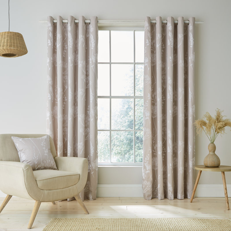 Meadowsweet Floral Jacquard Curtains Two Panels, 168 W x 183 D cm, Natural