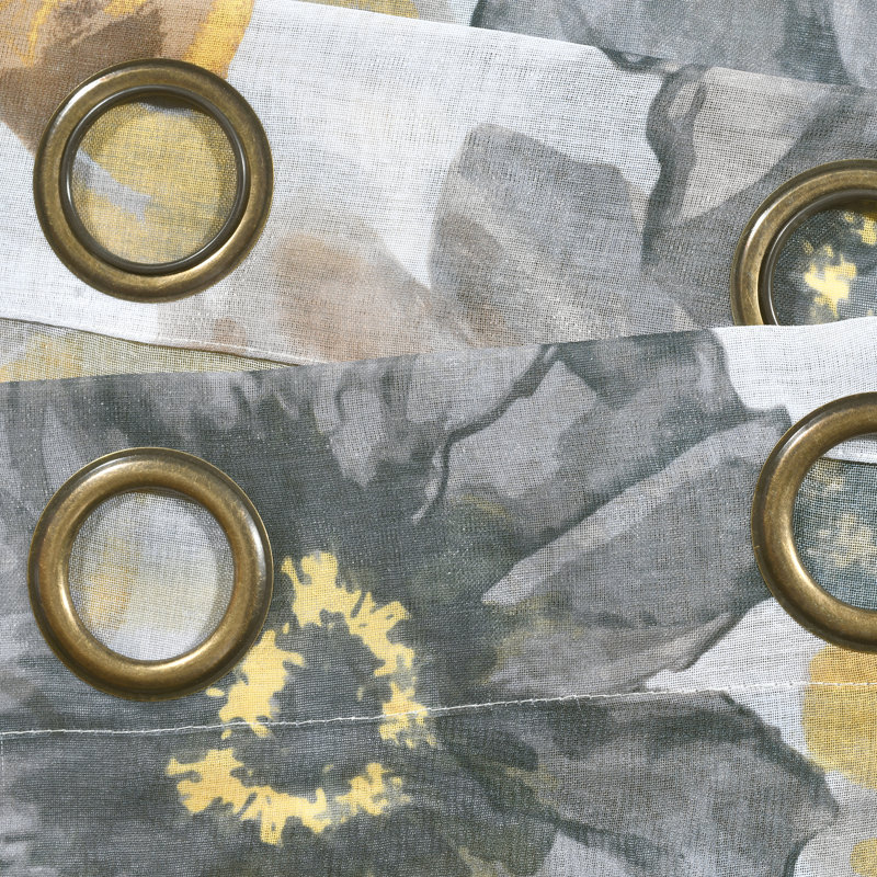 Leah Sheer Curtain Pair, Yellow/Gray