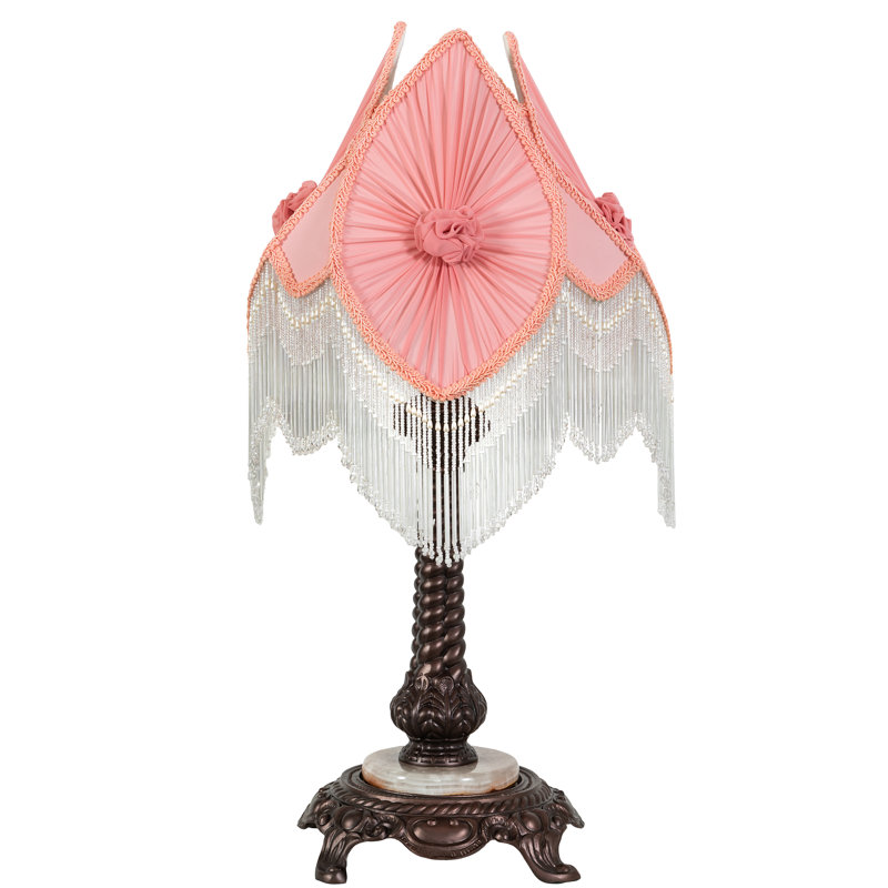 15"h Fabric & Fringe Pink Pontiff Accent Lamp