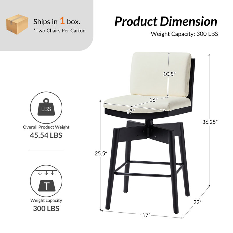 Lafrance Modern Faux Leather Swivel Barstool with Removable Back Cushion and Solid Wood Legs(Set of 2), White