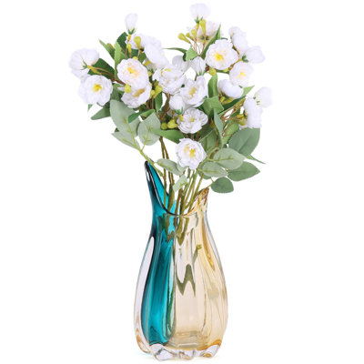 Vase en verre soufflé à la main de largeur moyenne pour centres de table, vase d'art décoratif de salon (ambre)