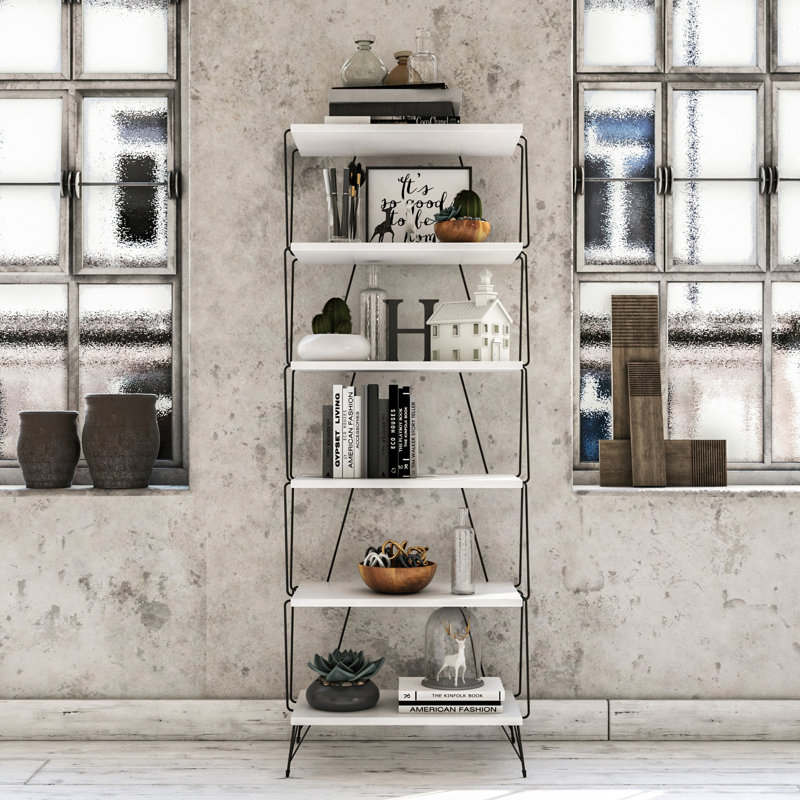 Modern White Bookshelf, 46 x 65 x 12 inches | 100% Melamine Coated Particle Board, Thickness: 0.7 inches | Numerous Shelves, Wall-Mountable, Sleek Design for Home Office & Living Room, Stylish & Functional Storage Solution