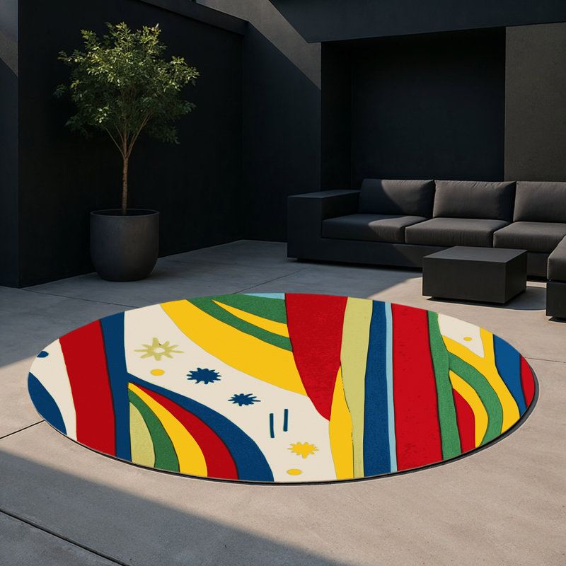 Playful Snap Indoor And Outdoor Area Rug, Round 5'