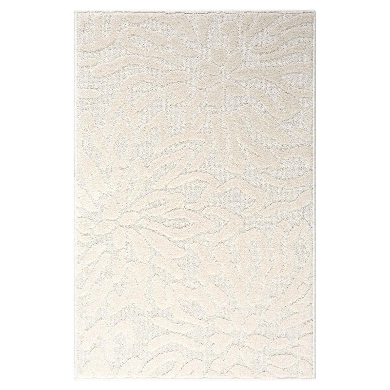 Cream Floral Patterned Synthetic 2x3 Area Rug