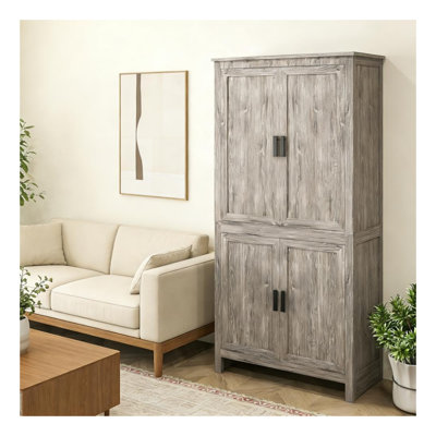 Grey Freestanding Kitchen Pantry Cabinet with Adjustable Shelves for Custom Storage